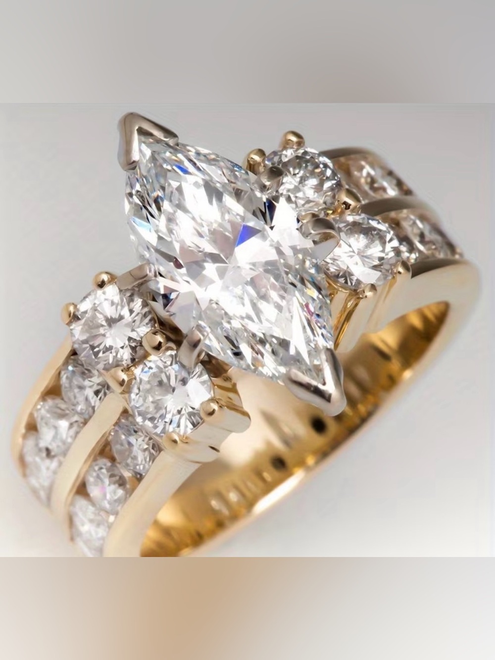 Marquise Solitaire and Diamond. CZ Accent Gold Ring - sz 7